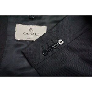 Canali 1934 CURRENT Dark Blue Pinstriped Wool 2 PC Suit Jacket Pants Sz 46R